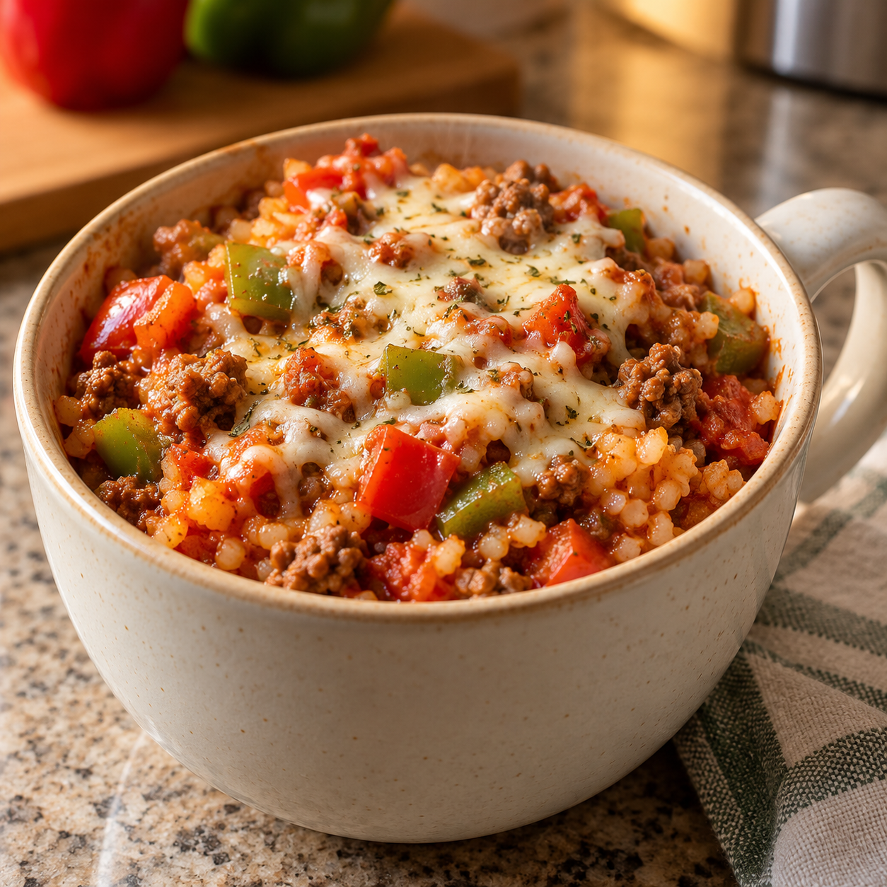 Illustrative photo of a beef stuffed pepper mug